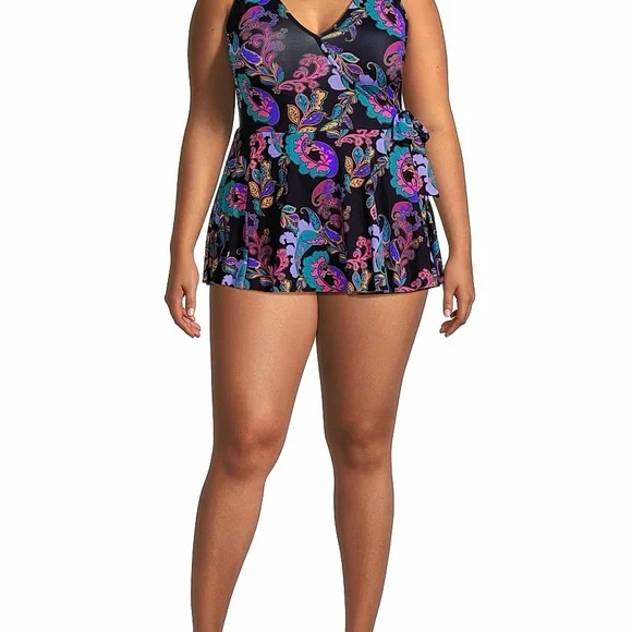 Johnny Was Fatima Wrap Skirt One Piece Swimsuit Black Paisley XL NWT Boho Luxury - Picture 9 of 10